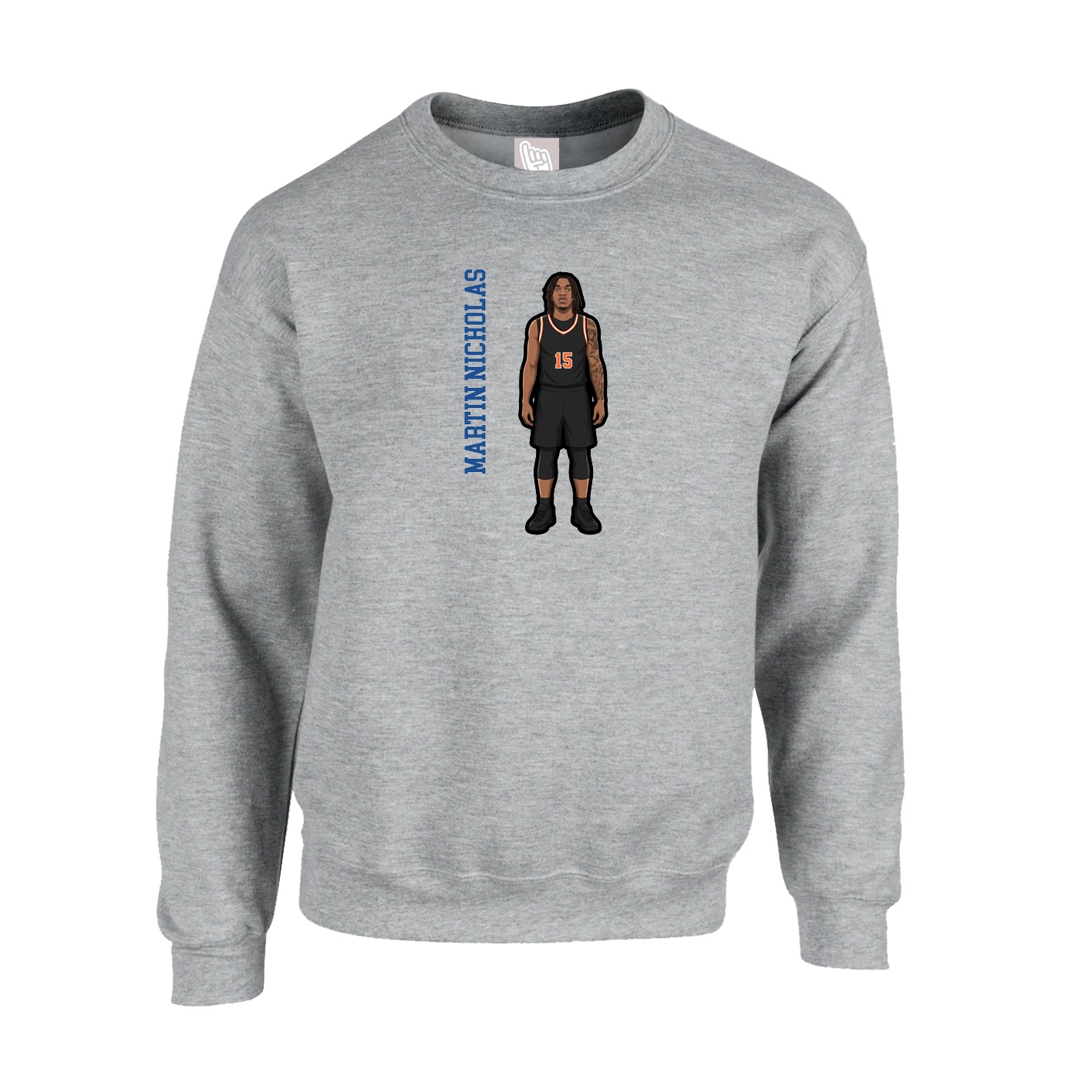 Fleece Crew — Name Vertical in Grey