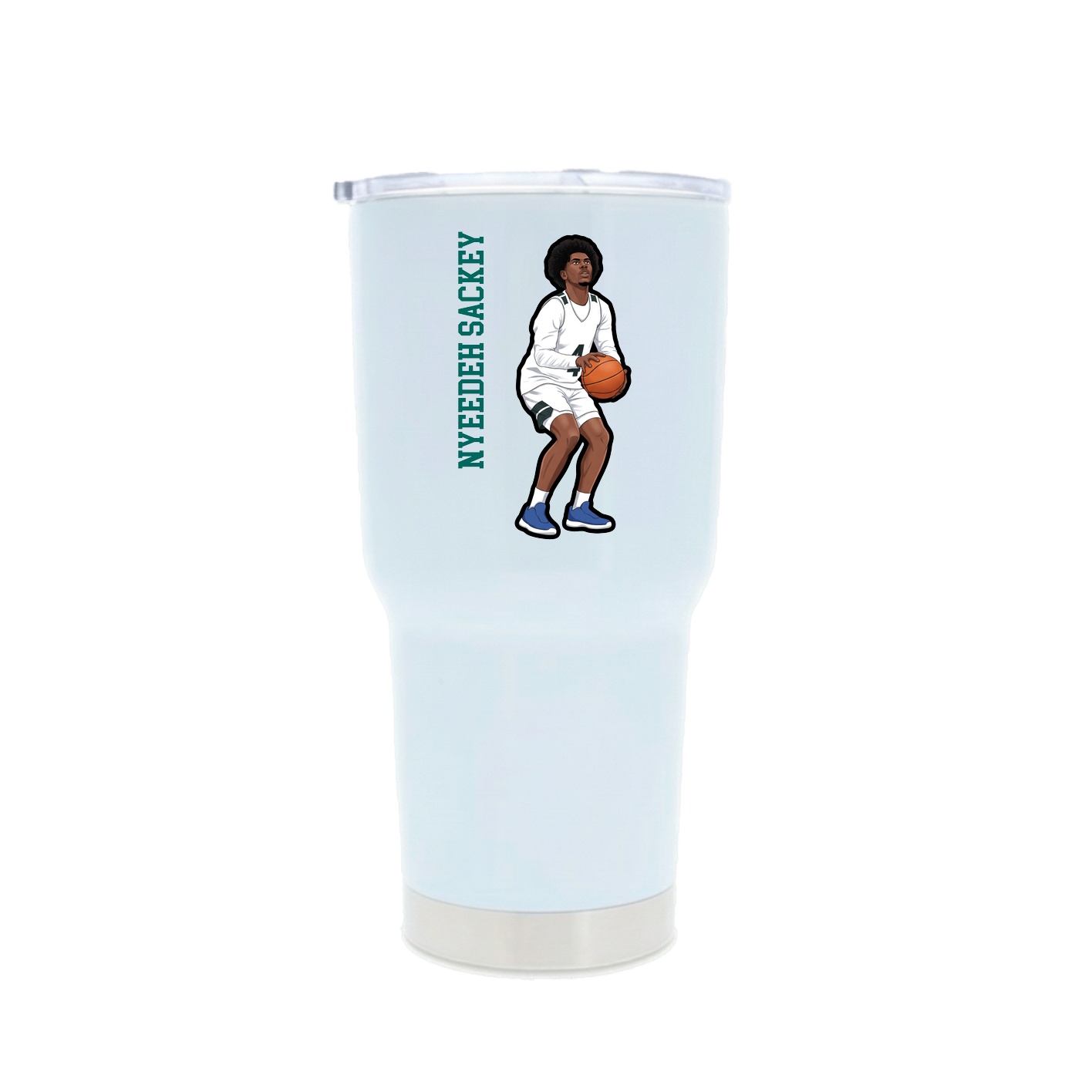 30oz Stainless Steel Tumbler — Name Vertical in White