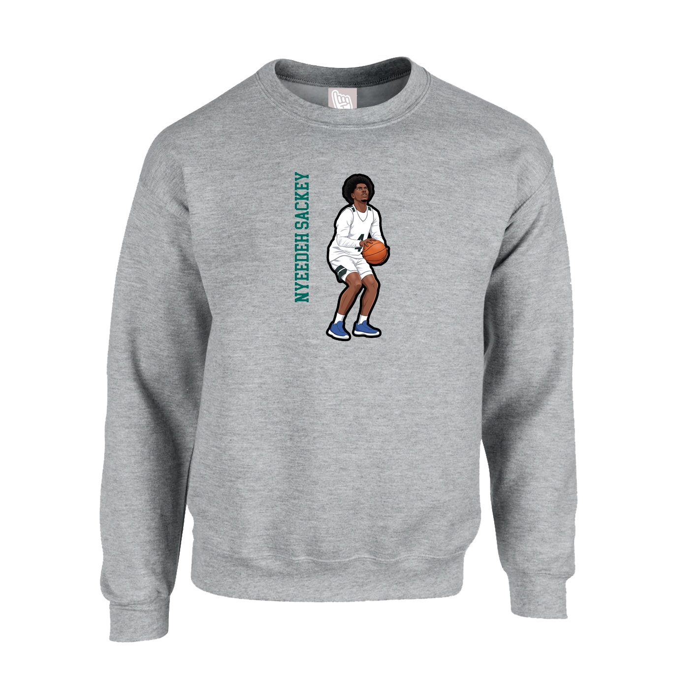 Fleece Crew — Name Vertical in Grey