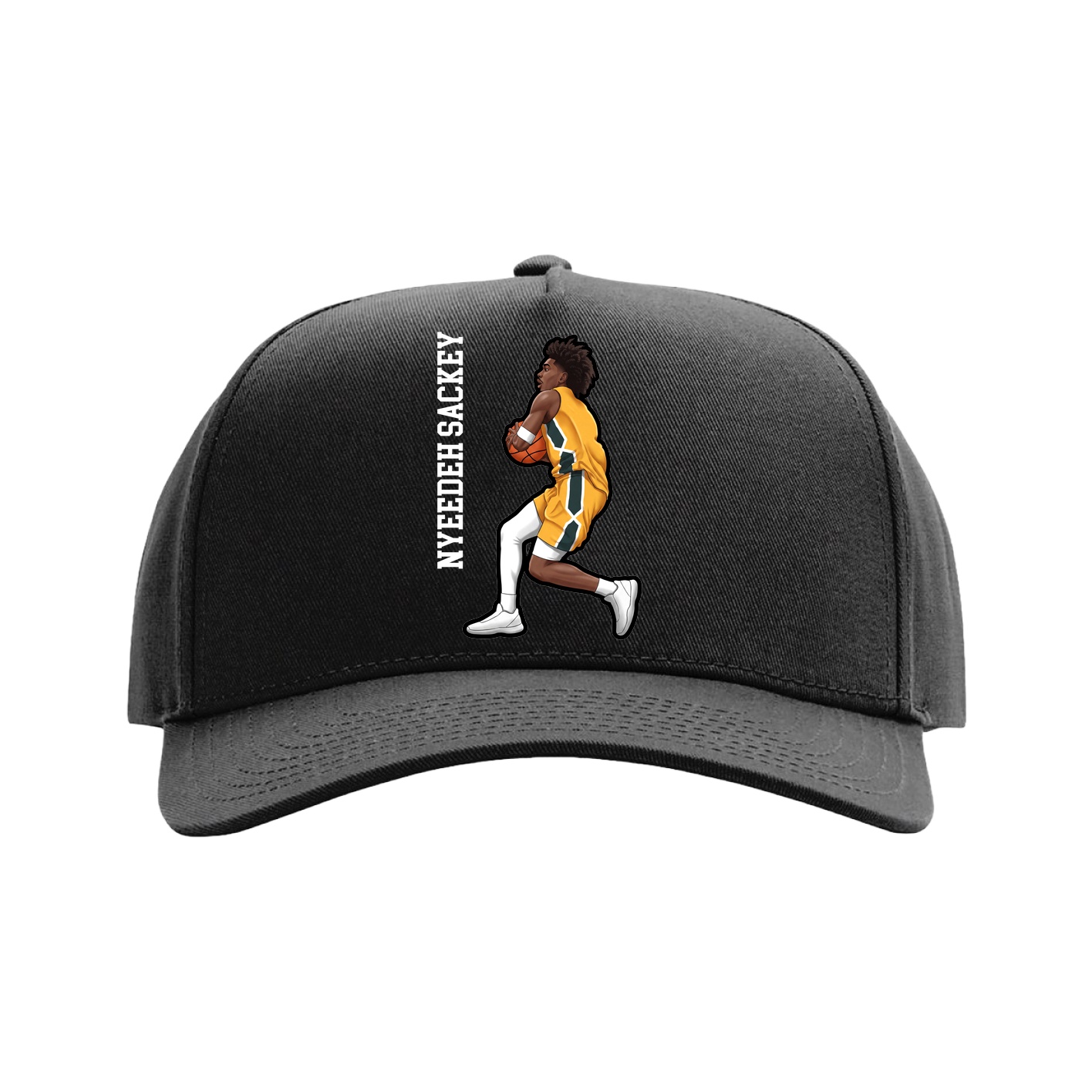 Full Fabric Five-Panel Champ Cap — Name Vertical in Black
