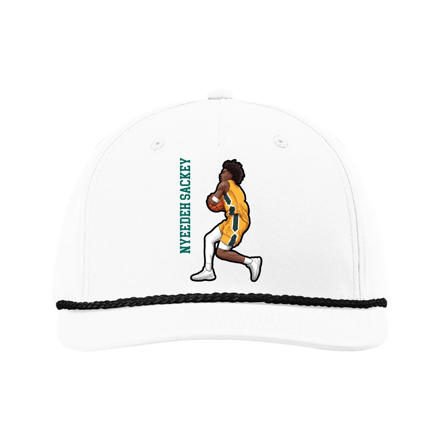 Five-Panel Classic Rope Cap — Name Vertical in White