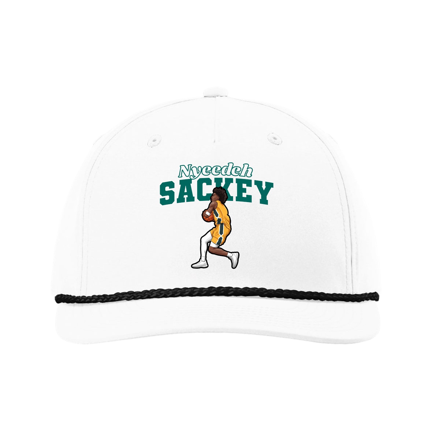 Five-Panel Classic Rope Cap — Name Arch in White
