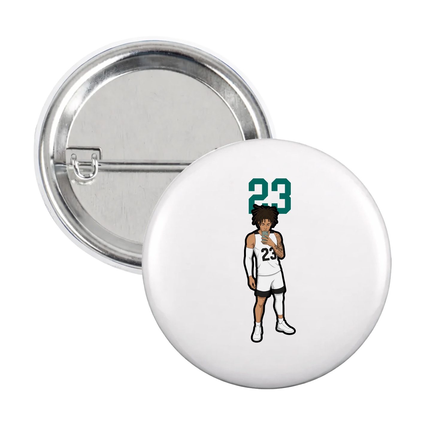 Game Day Button — Number Top in White