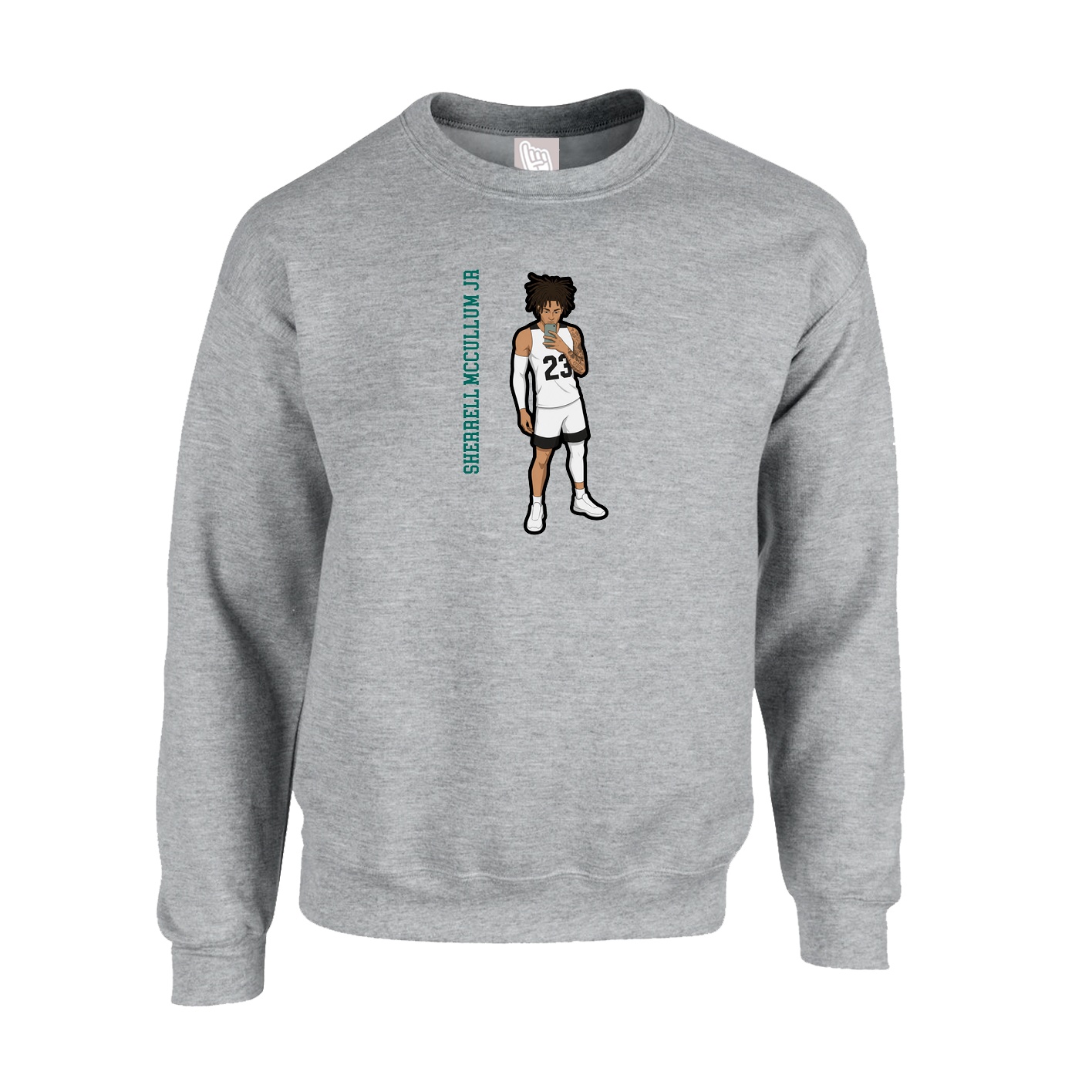 Fleece Crew — Name Vertical in Grey