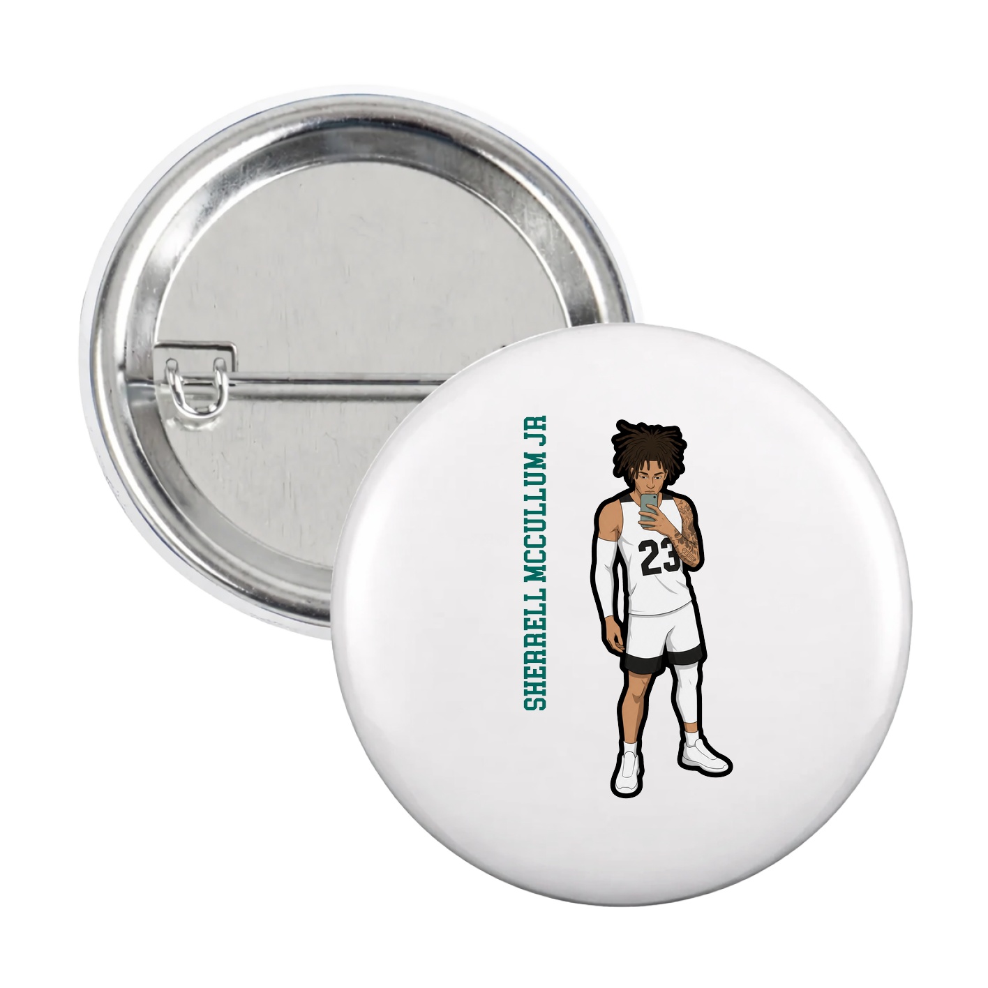 Game Day Button — Name Vertical in White