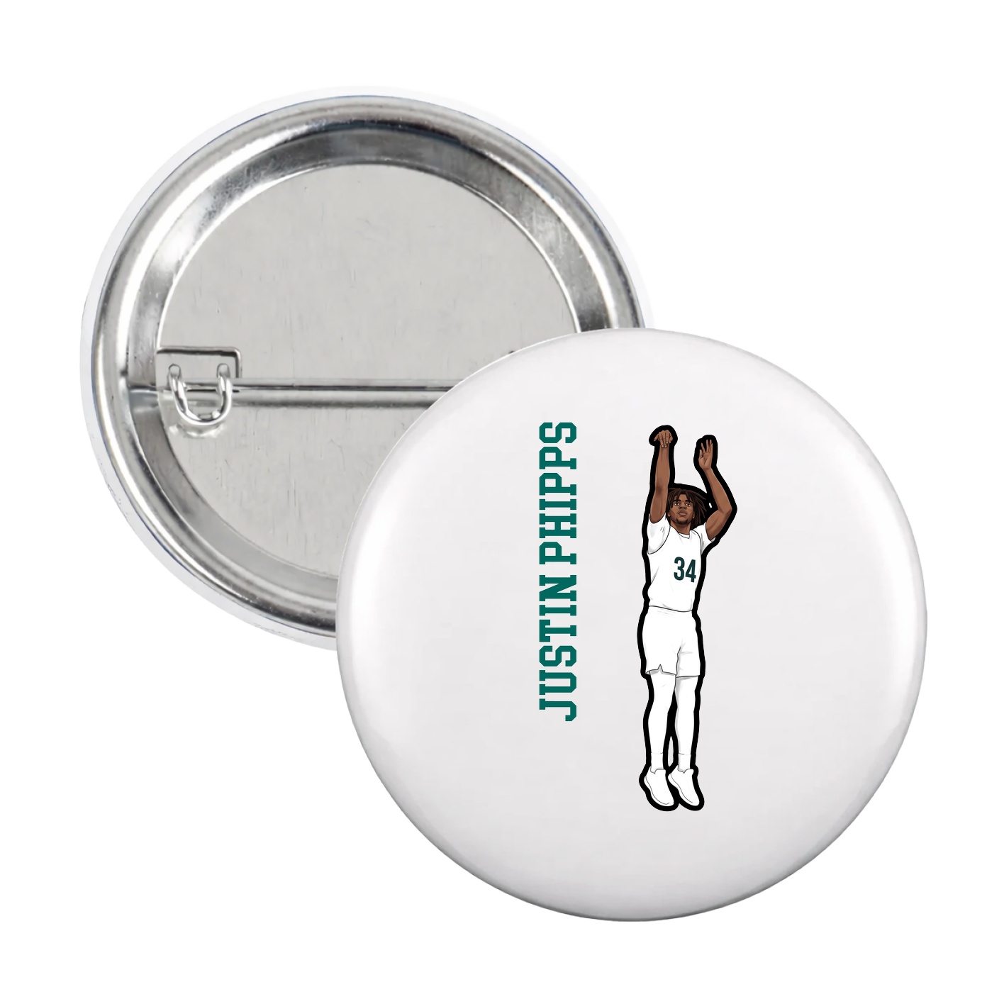 Game Day Button — Name Vertical in White