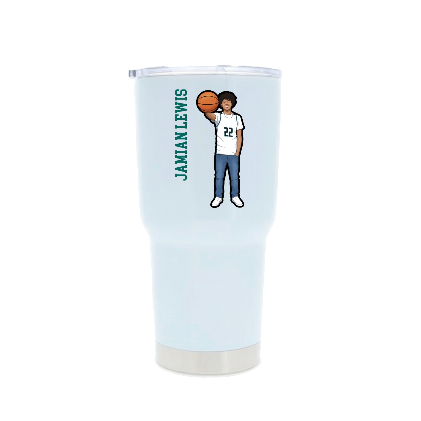 30oz Stainless Steel Tumbler — Name Vertical in White