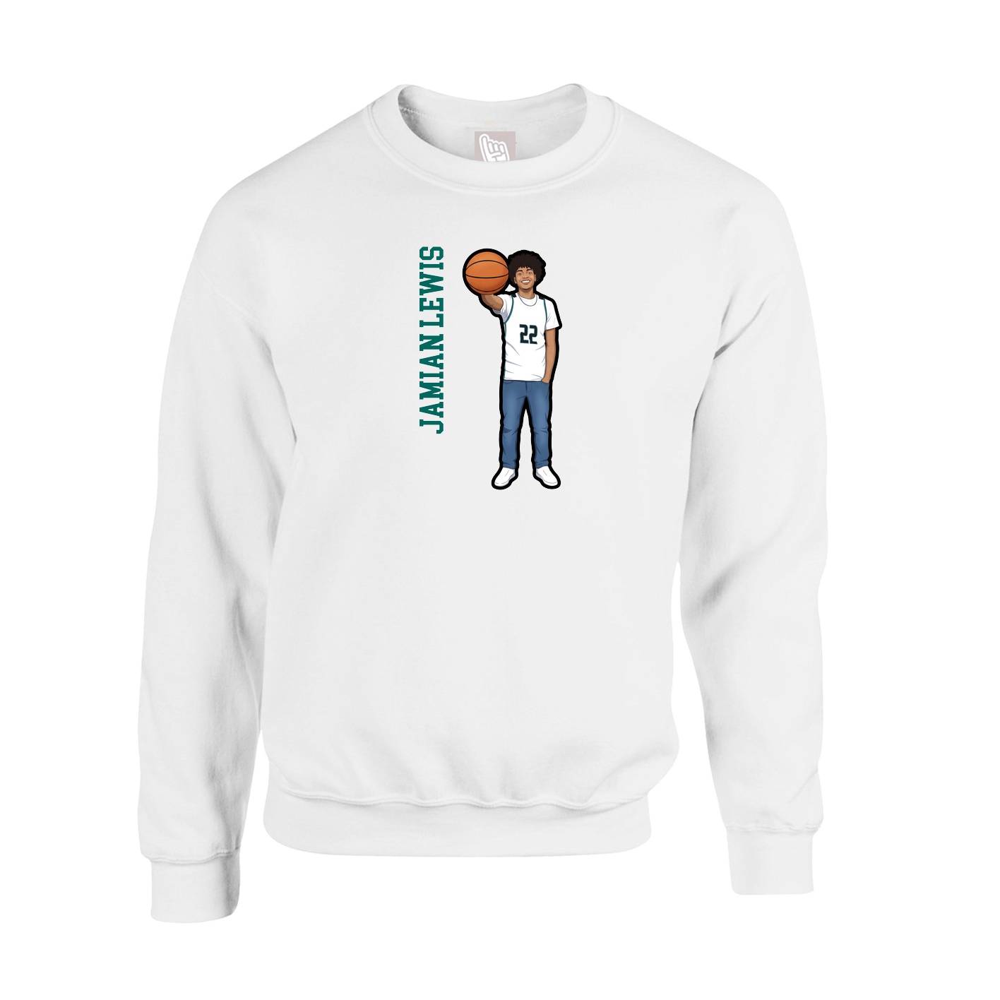 Fleece Crew — Name Vertical in White