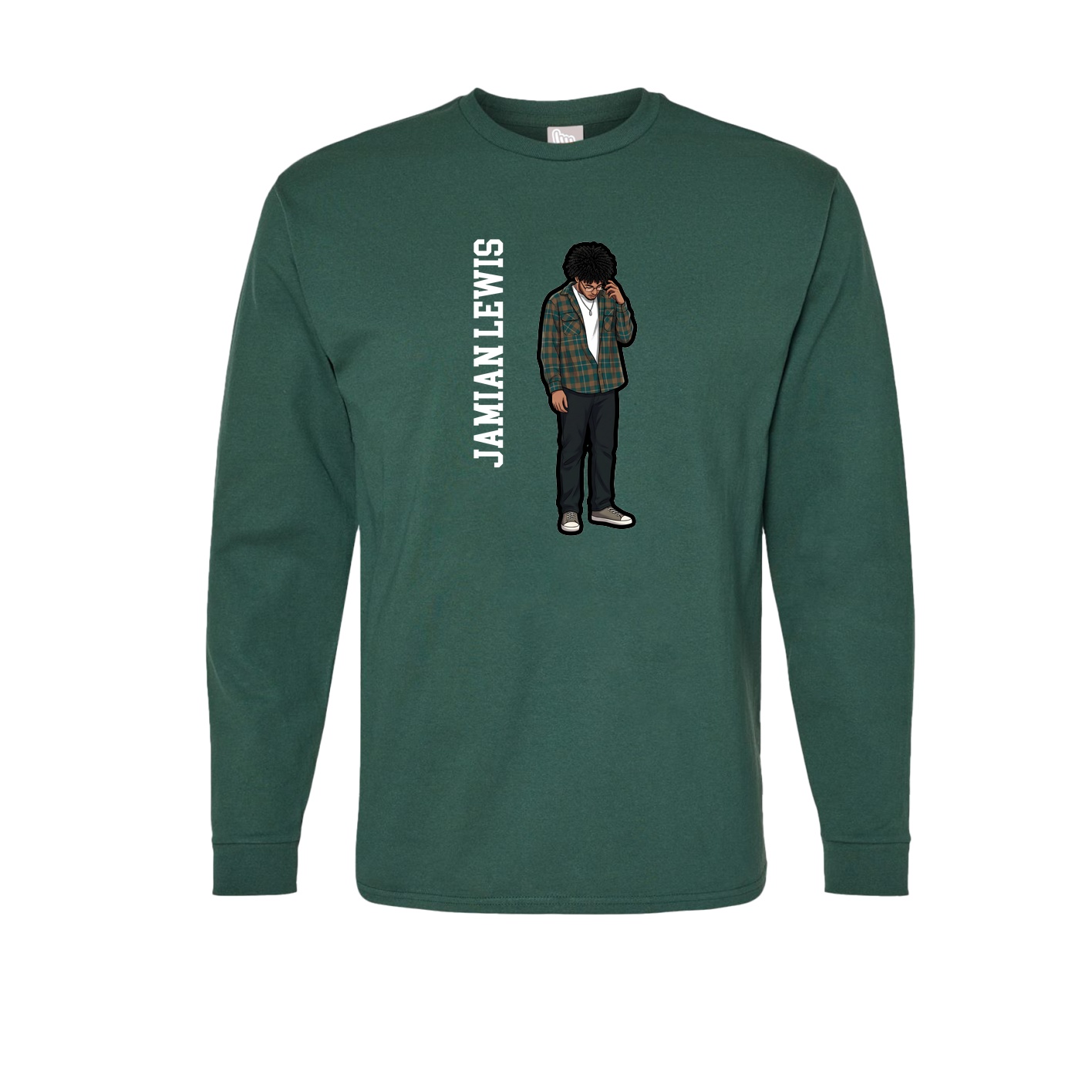 Long Sleeve Tee — Name Vertical in Green
