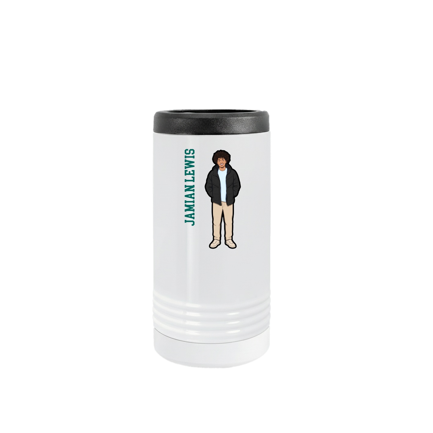 Slim Beverage Holder — Name Vertical in White