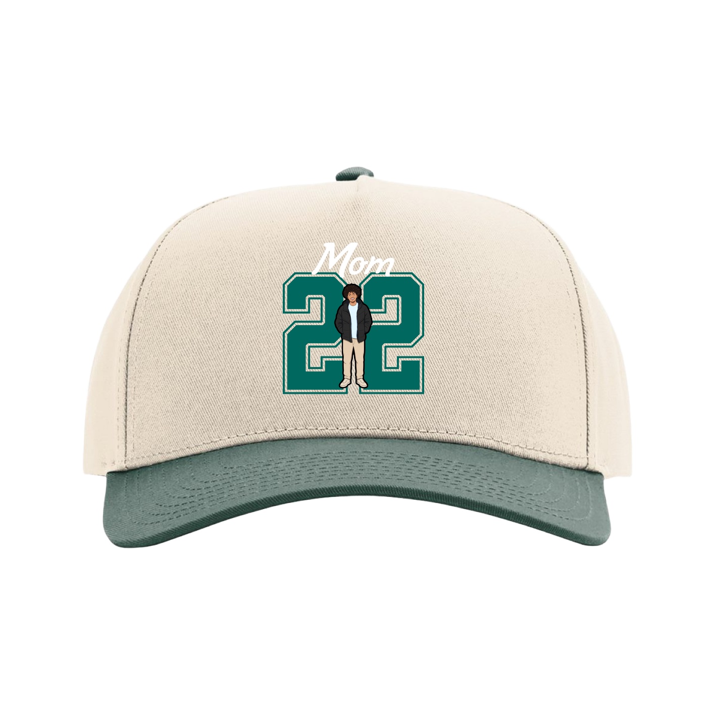 Full Fabric Five-Panel Champ Cap — Mothers Day Shirsey in Cream/Green