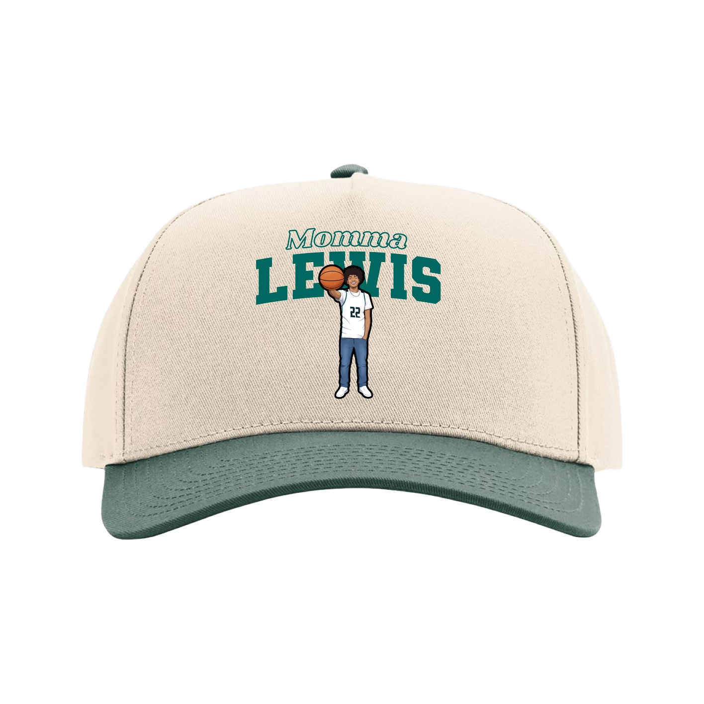 Full Fabric Five-Panel Champ Cap — Mothers Day Block in Cream/Green