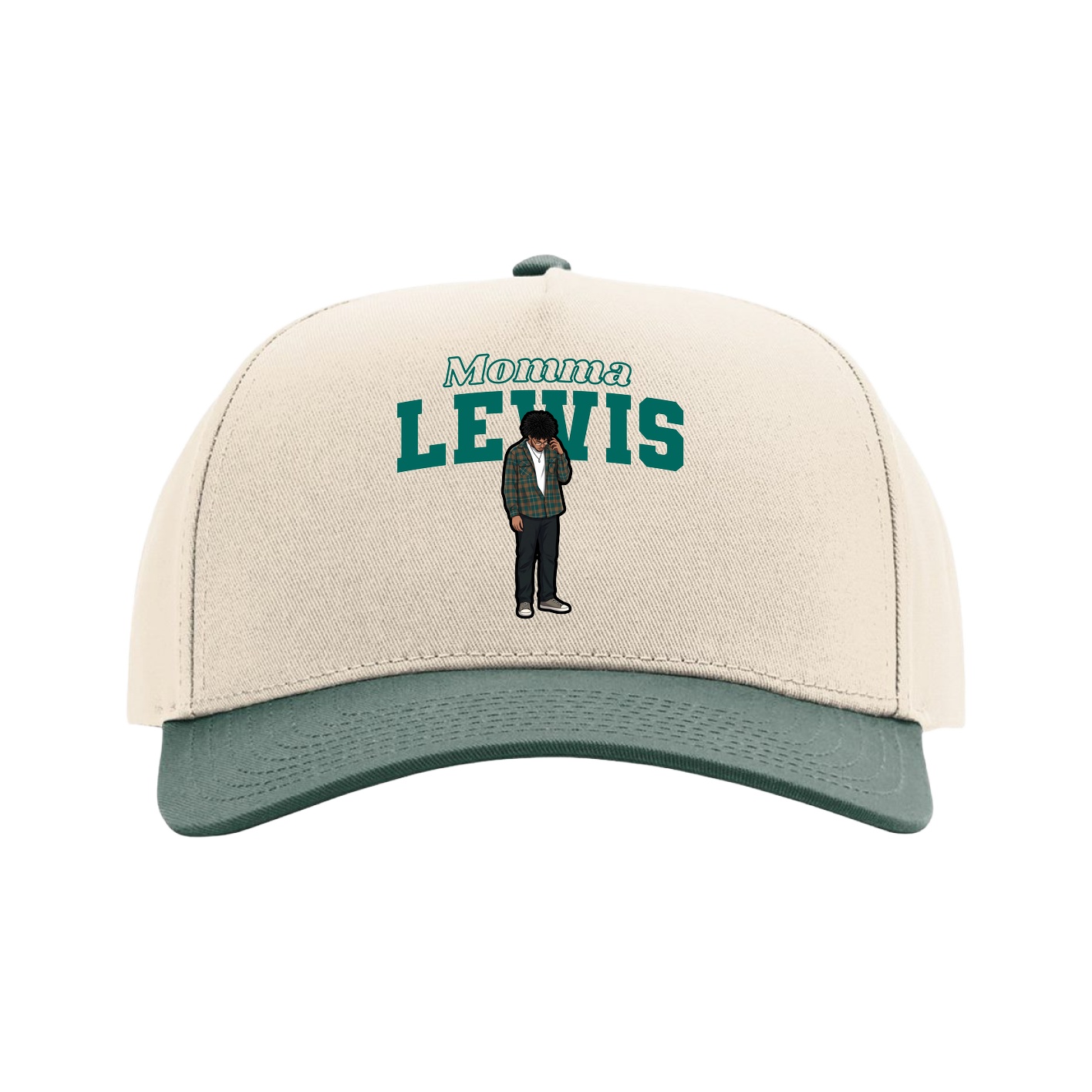 Full Fabric Five-Panel Champ Cap — Mothers Day Block in Cream/Green