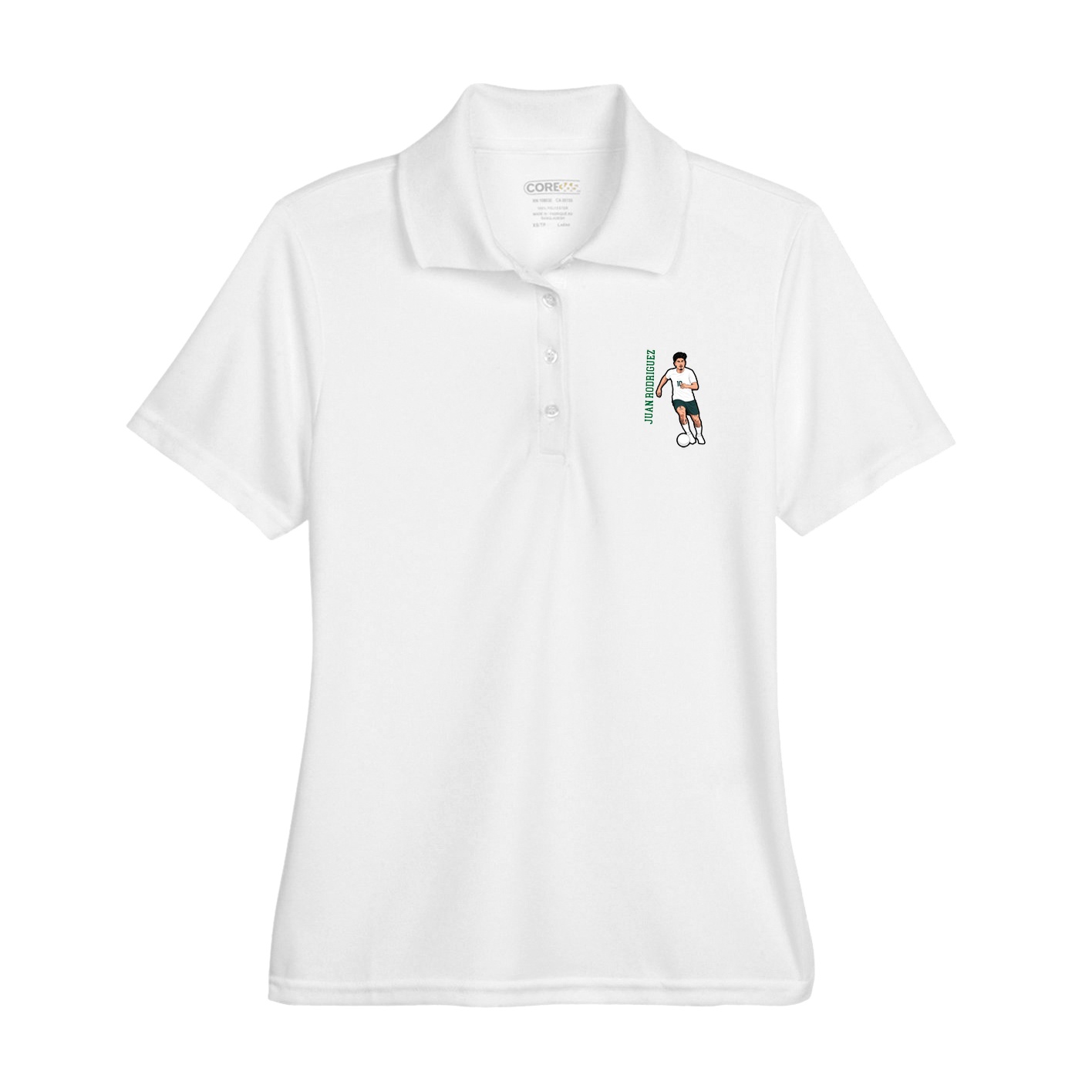 Womens Performance Polo — Name Vertical in White