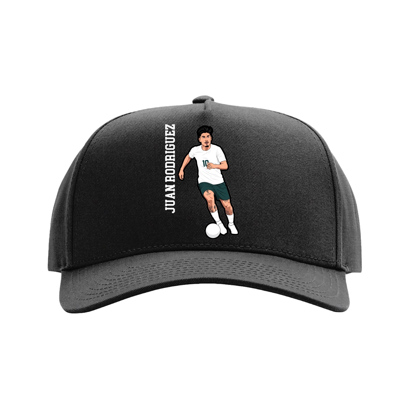 Full Fabric Five-Panel Champ Cap — Name Vertical in Black