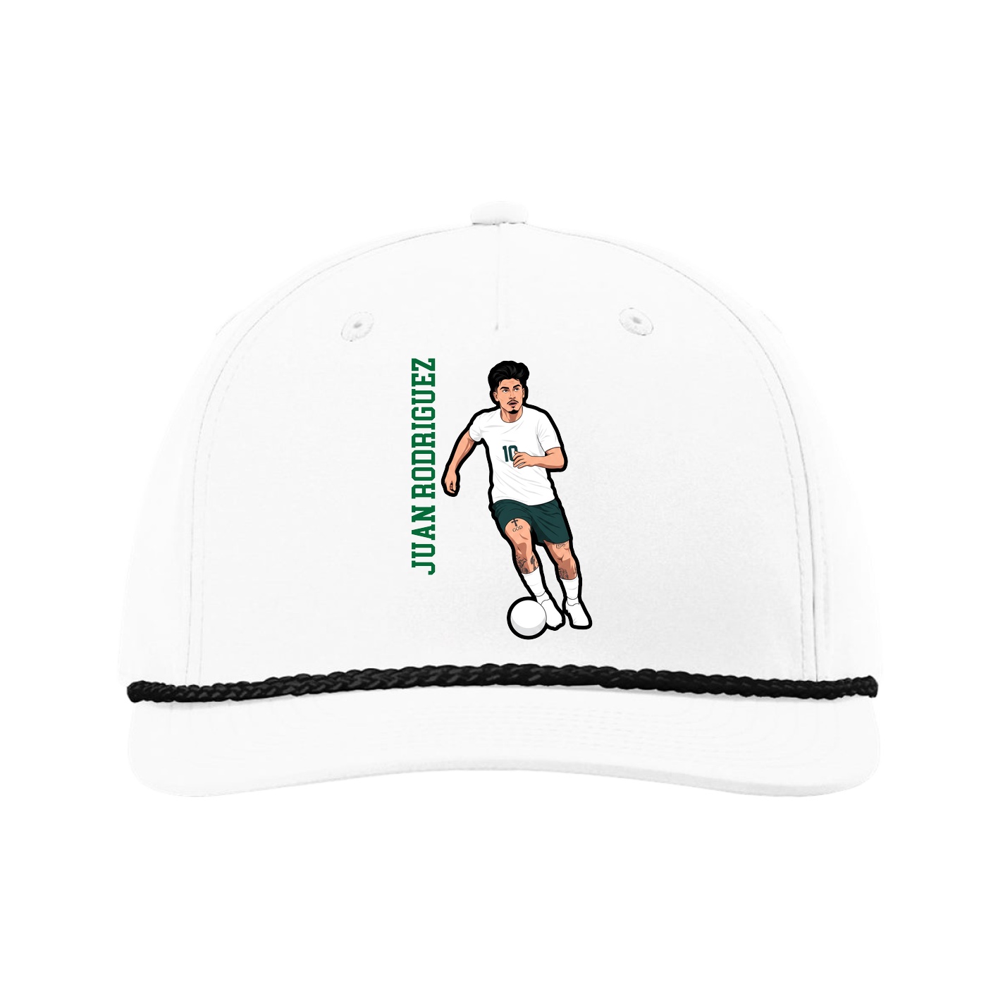 Five-Panel Classic Rope Cap — Name Vertical in White
