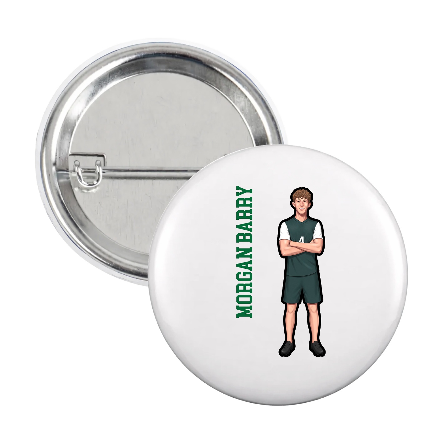 Game Day Button — Name Vertical in White