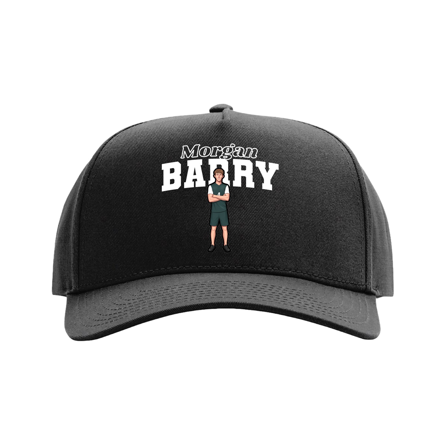 Full Fabric Five-Panel Champ Cap — Name Arch in Black