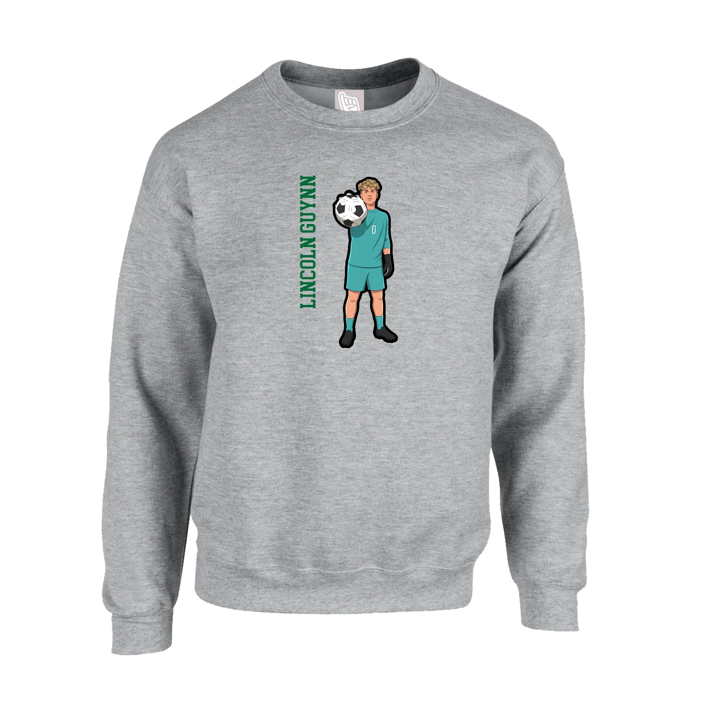 Fleece Crew — Name Vertical in Grey