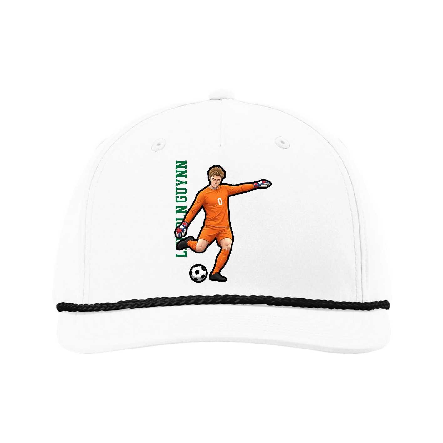 Five-Panel Classic Rope Cap — Name Vertical in White