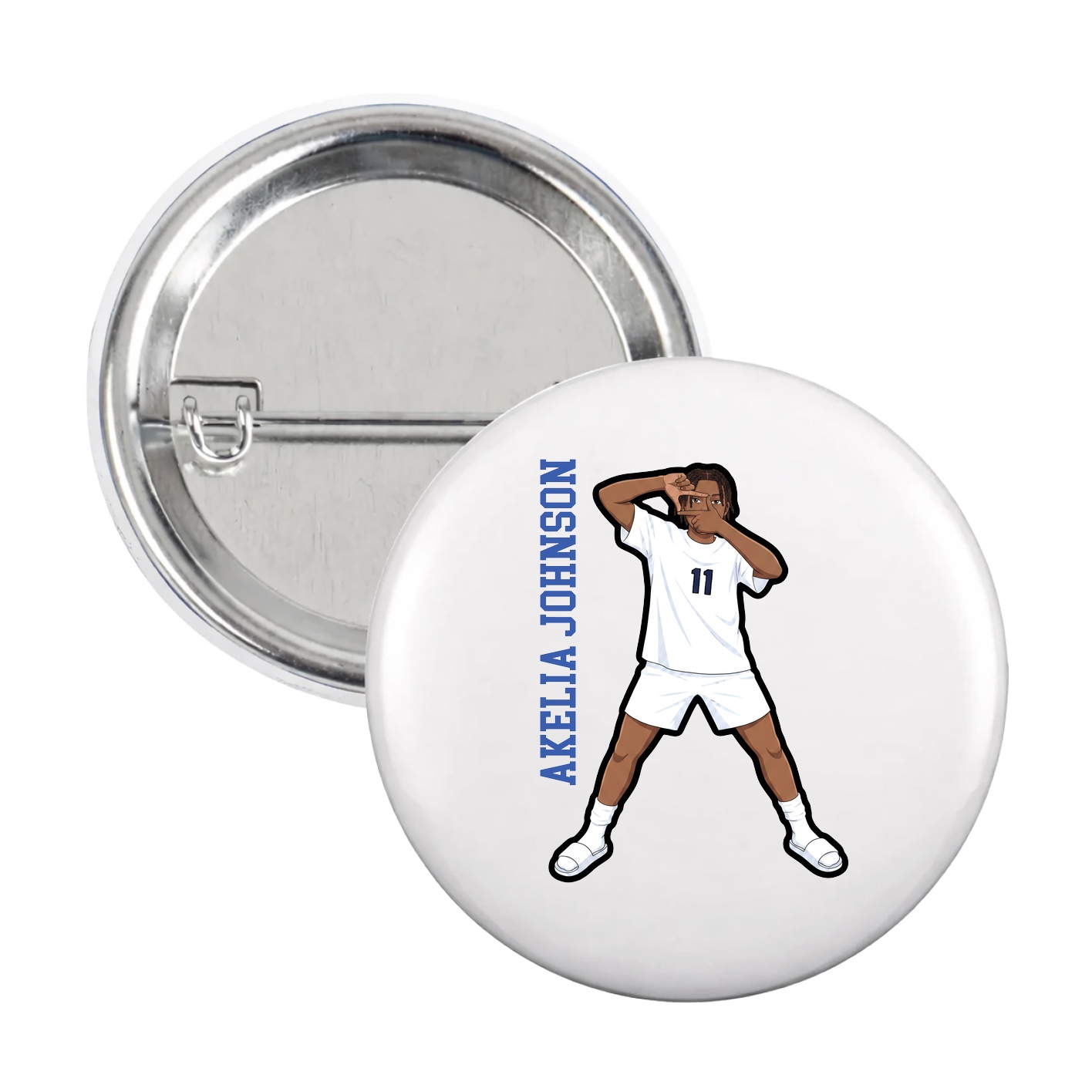 Game Day Button — Name Vertical in White