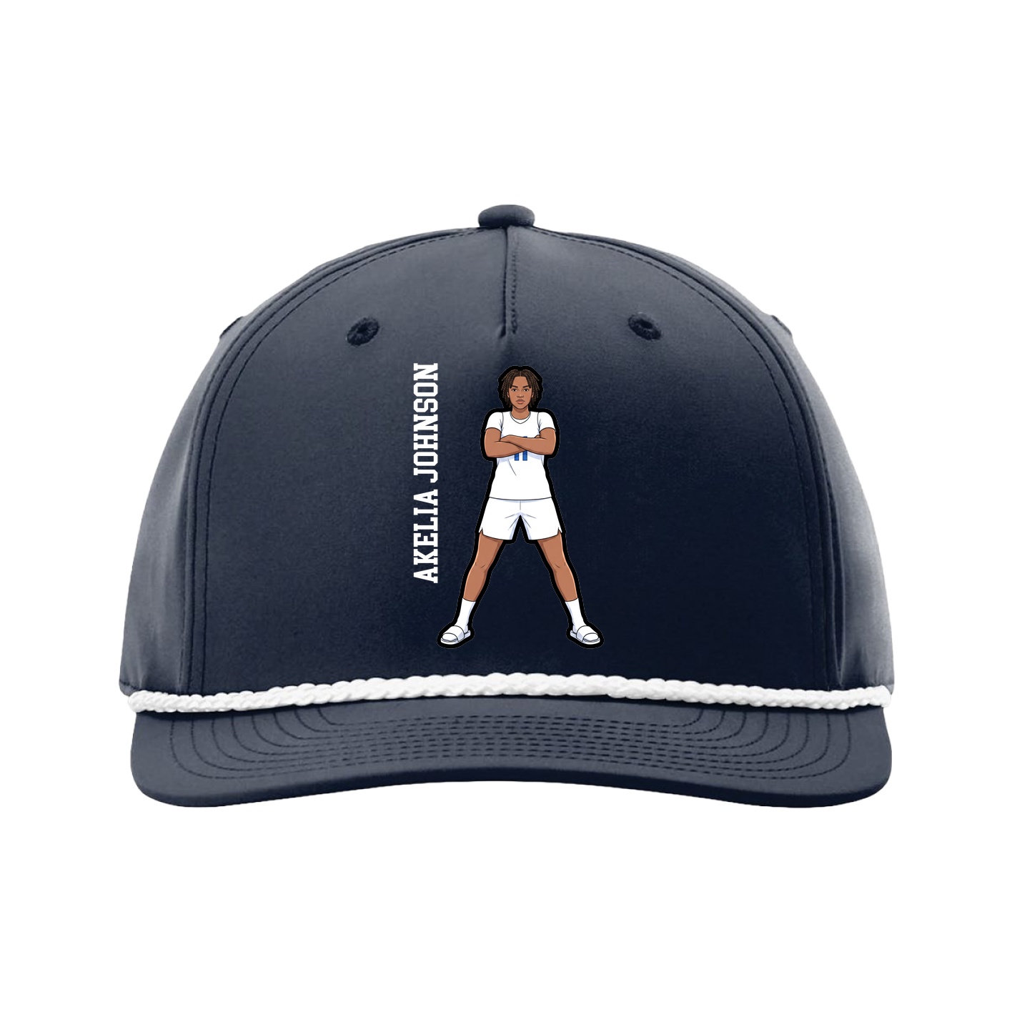 Five-Panel Classic Rope Cap — Name Vertical in Navy