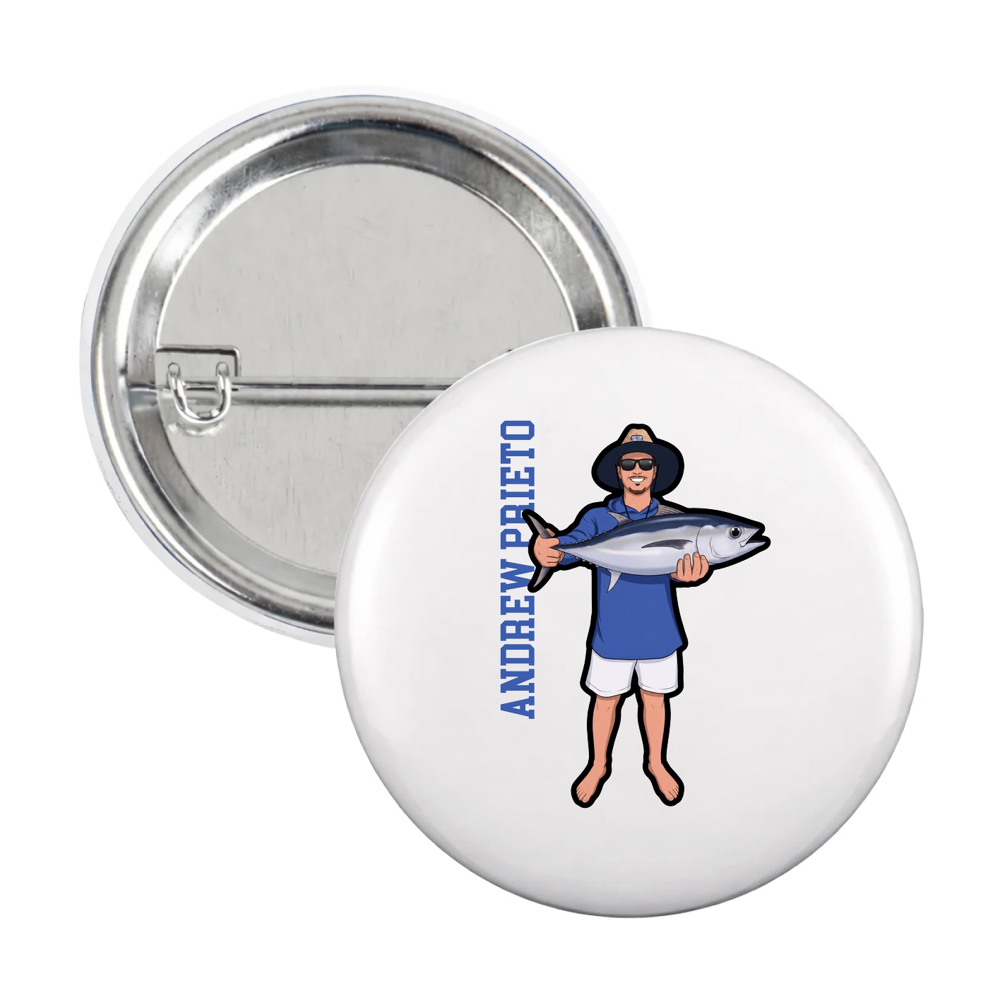 Game Day Button — Name Vertical in White