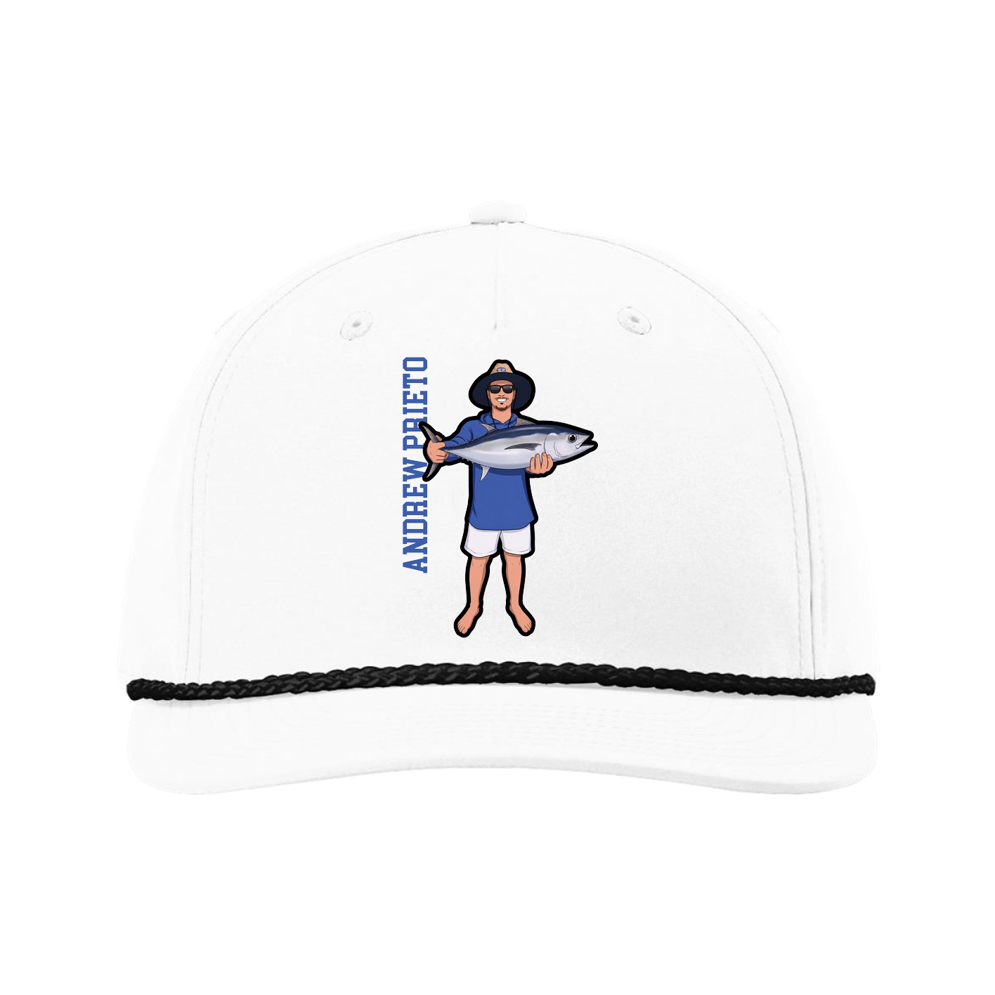 Five-Panel Classic Rope Cap — Name Vertical in White