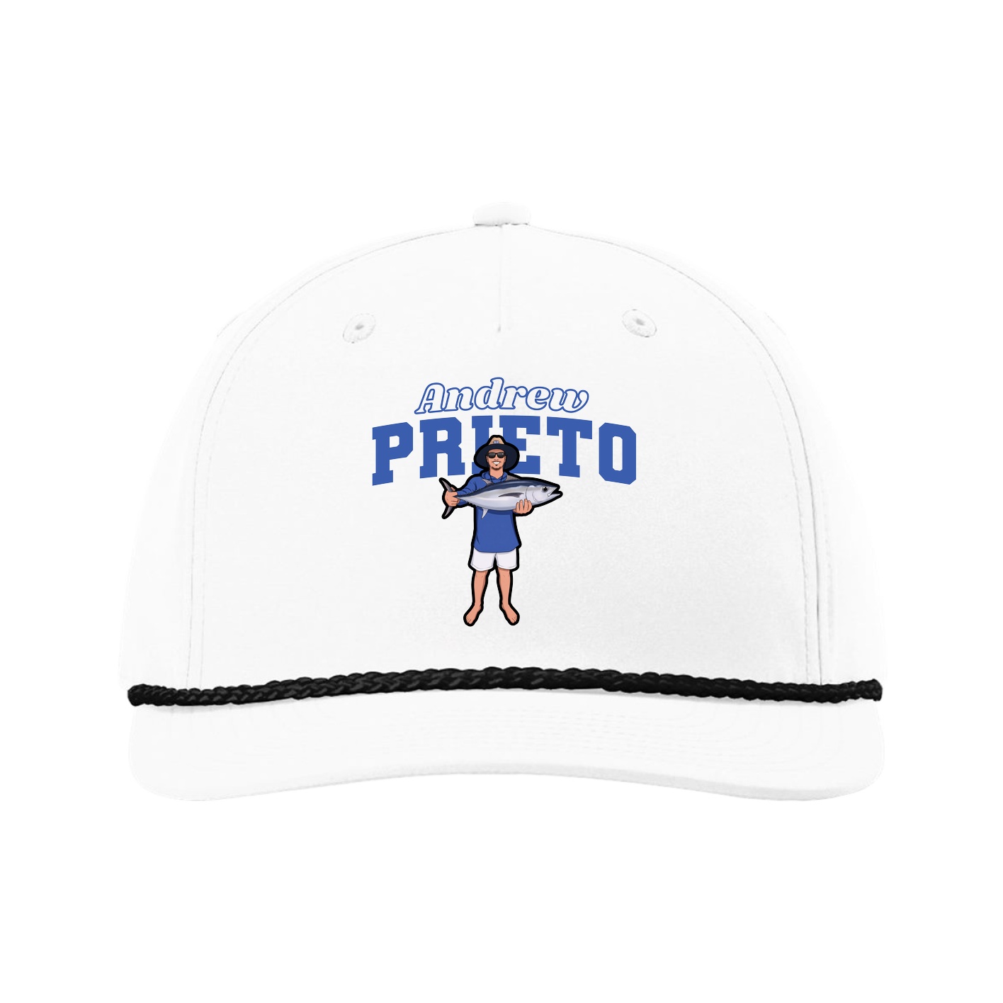 Five-Panel Classic Rope Cap — Name Arch in White