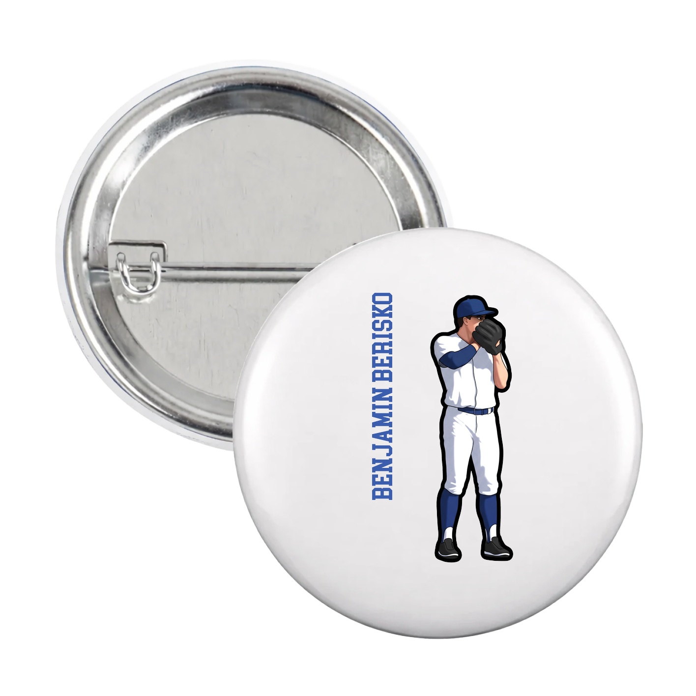 Game Day Button — Name Vertical in White