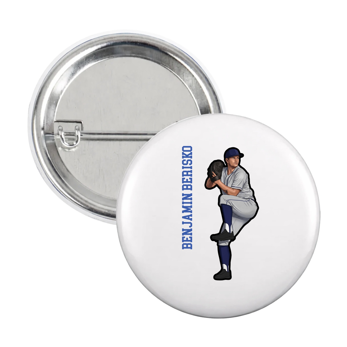 Game Day Button — Name Vertical in White