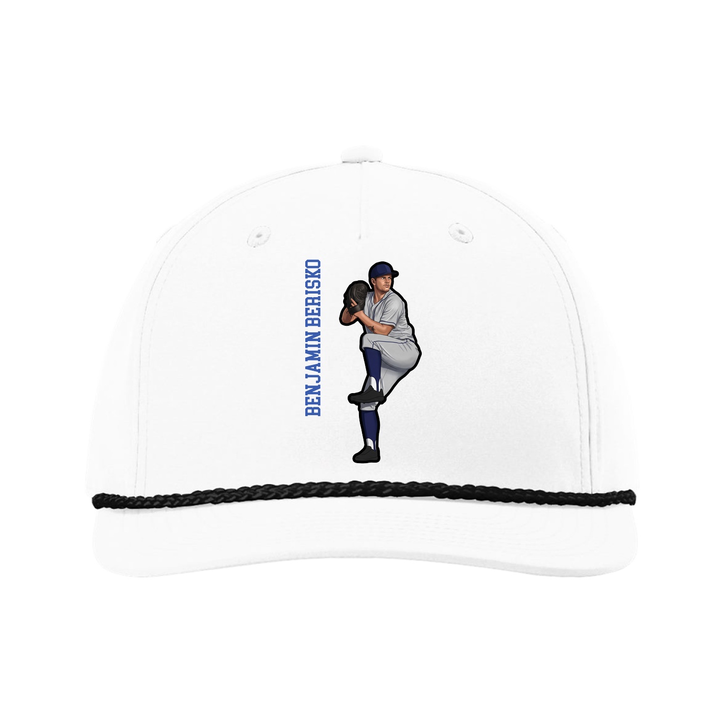 Five-Panel Classic Rope Cap — Name Vertical in White