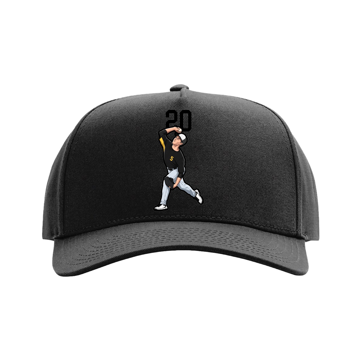 Full Fabric Five-Panel Champ Cap — Number Top in Black