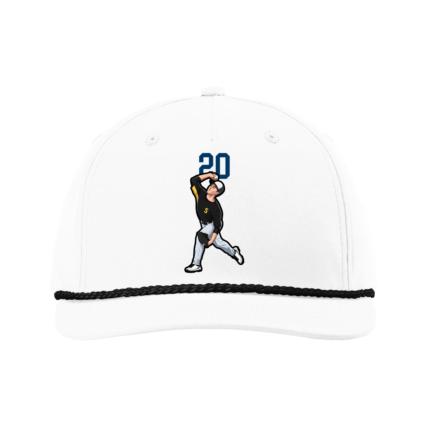 Five-Panel Classic Rope Cap — Number Top in White