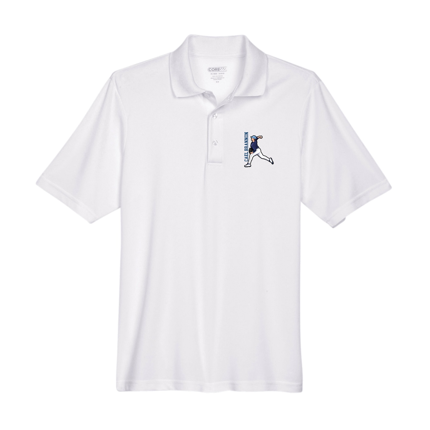 Performance Polo — Name Vertical in White