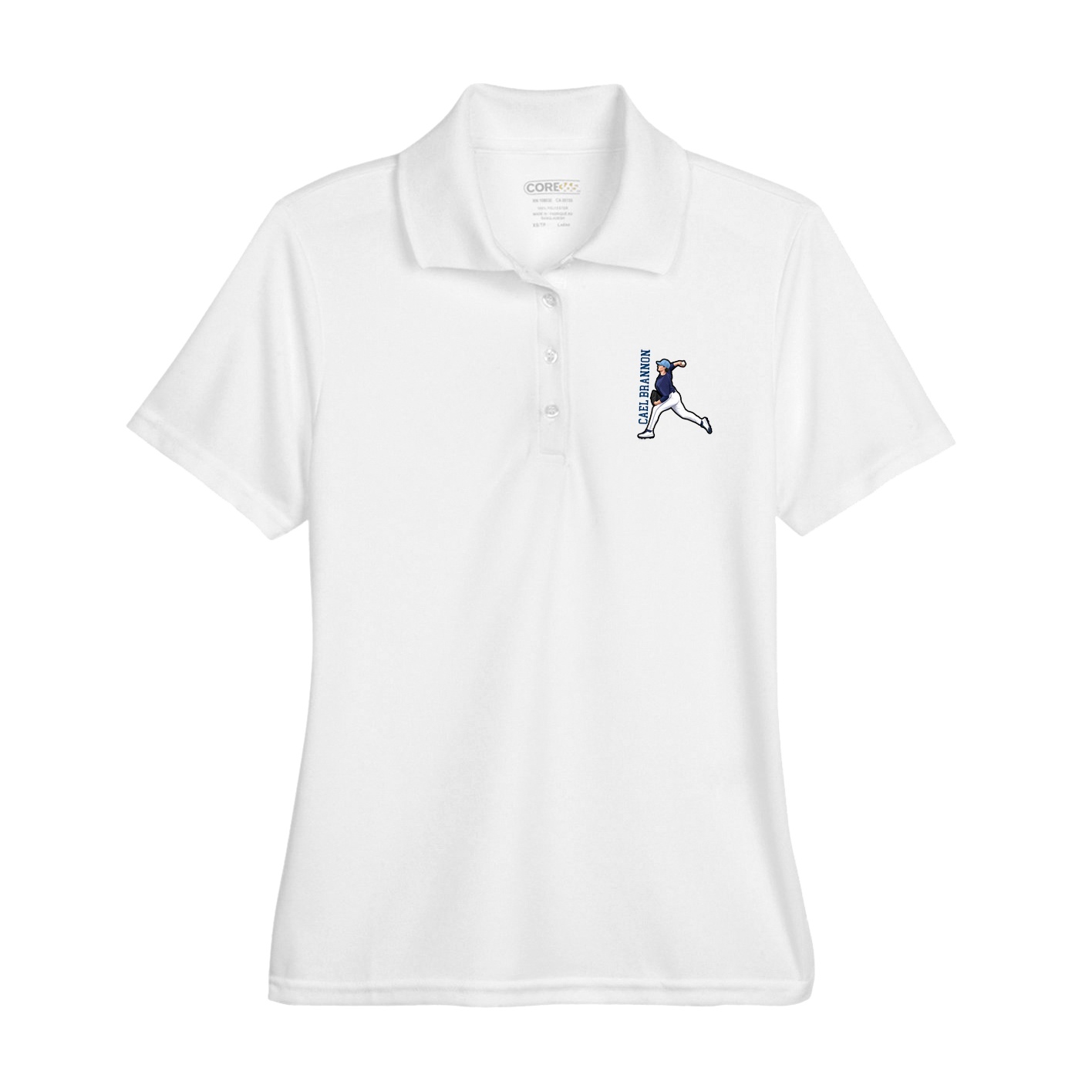 Womens Performance Polo — Name Vertical in White