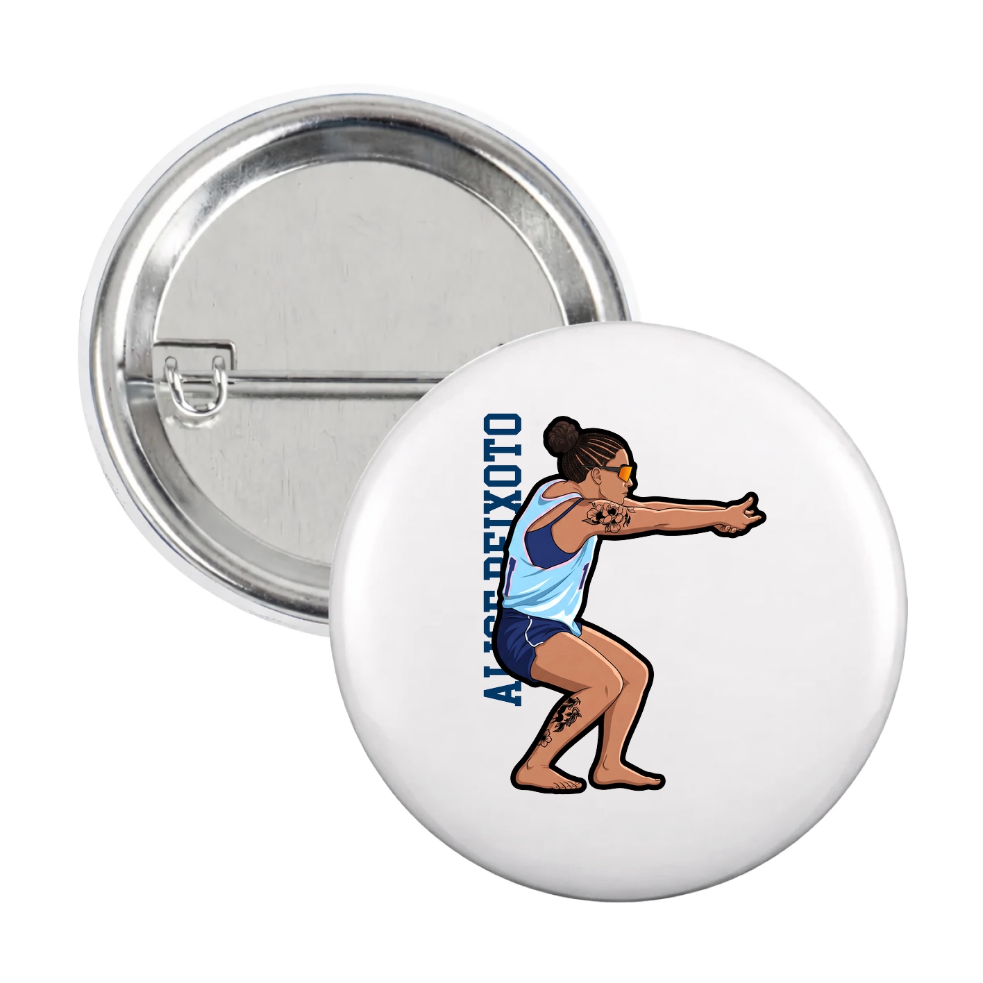 Game Day Button — Name Vertical in White
