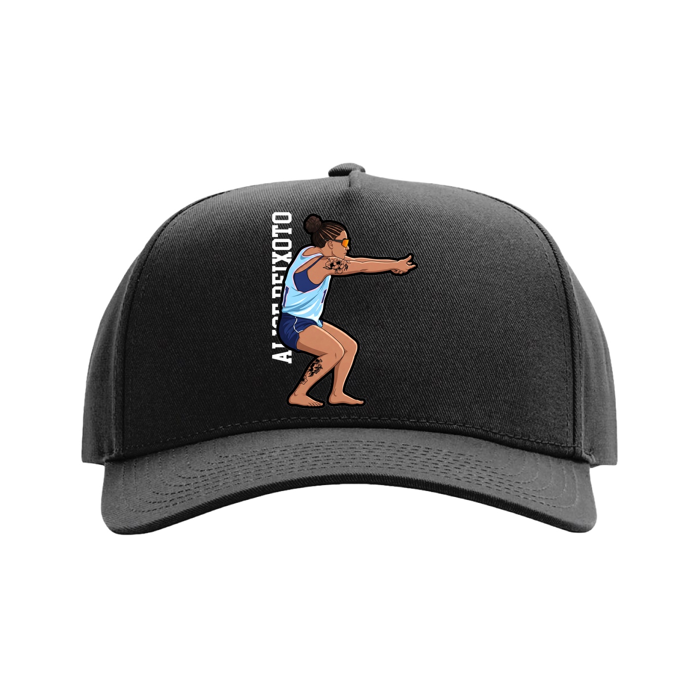 Full Fabric Five-Panel Champ Cap — Name Vertical in Black