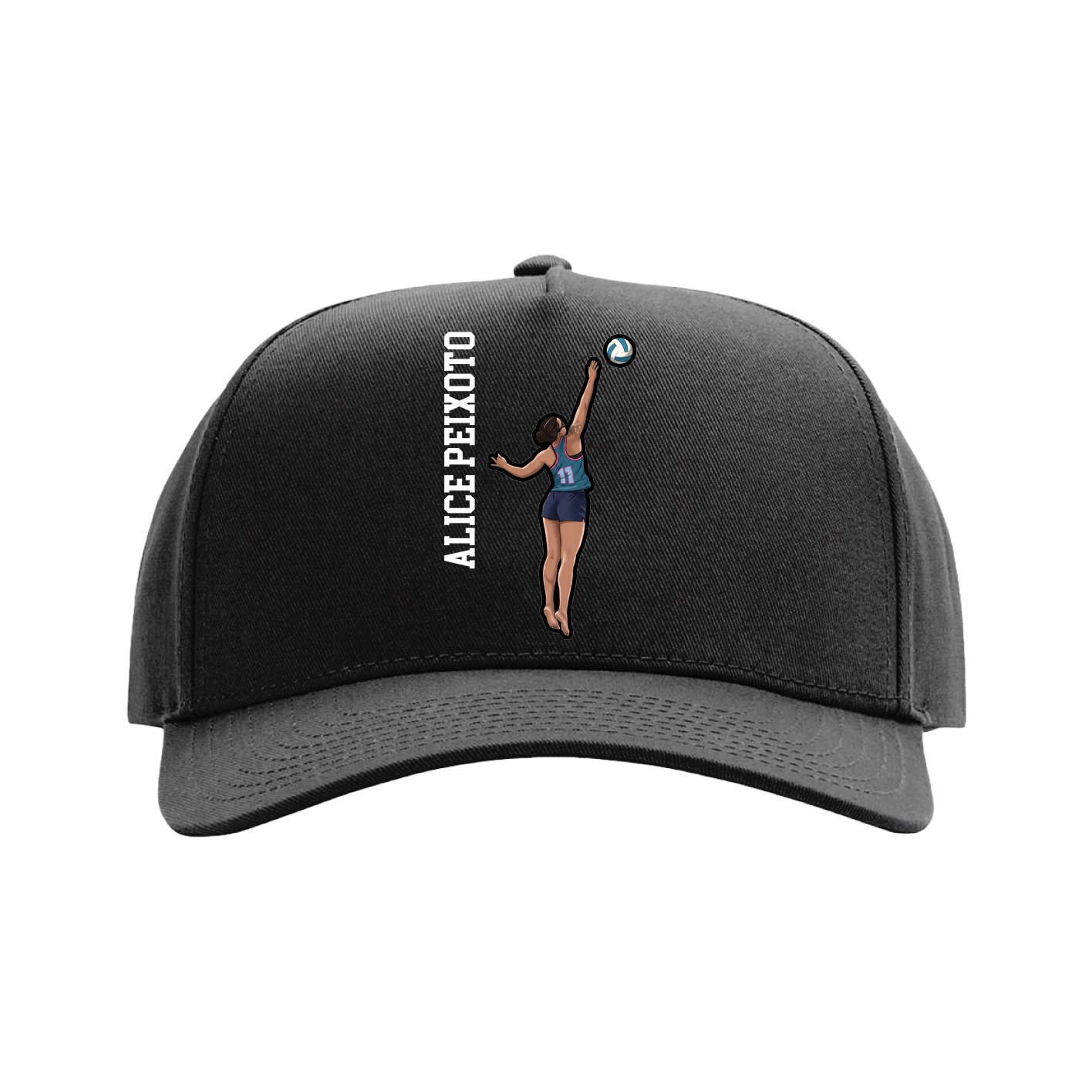 Full Fabric Five-Panel Champ Cap — Name Vertical in Black