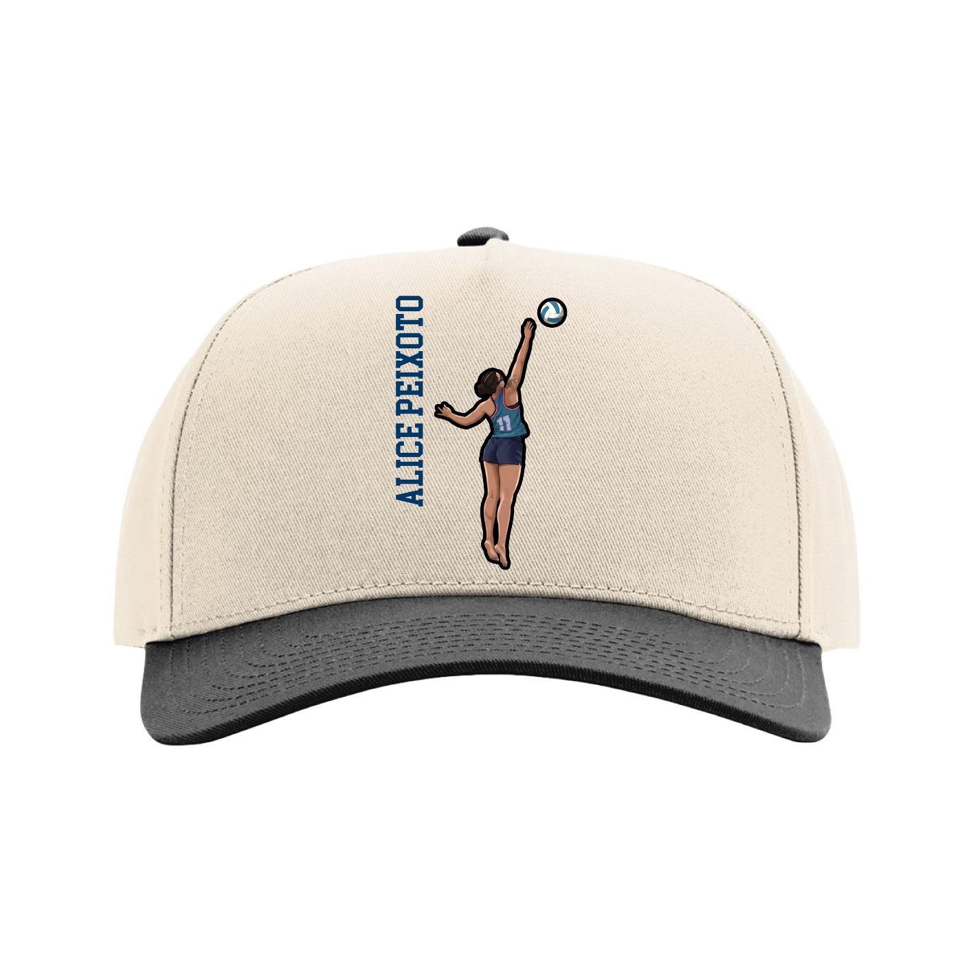 Full Fabric Five-Panel Champ Cap — Name Vertical in Cream/Black
