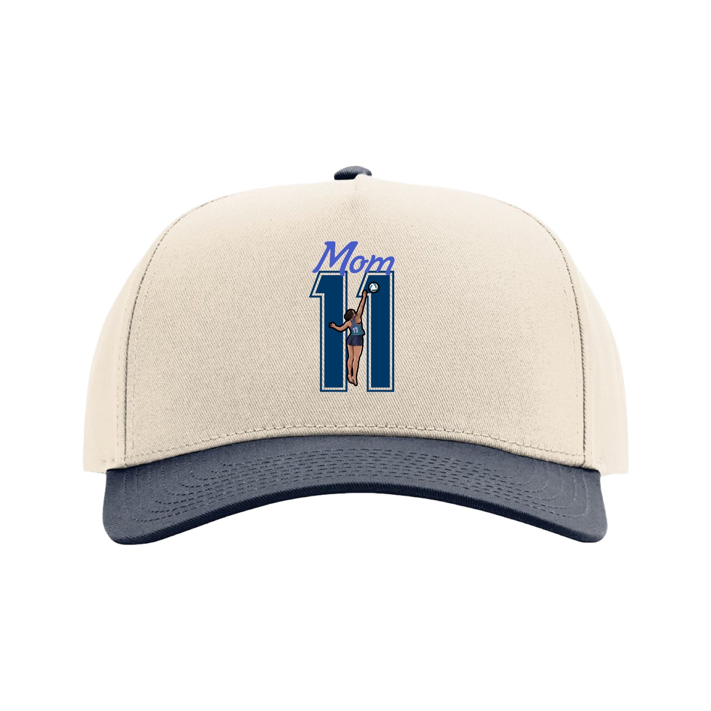 Full Fabric Five-Panel Champ Cap — Mothers Day Shirsey in Cream/Navy