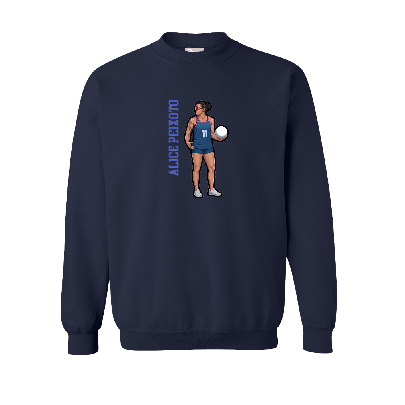 Fleece Crew — Name Vertical in Navy