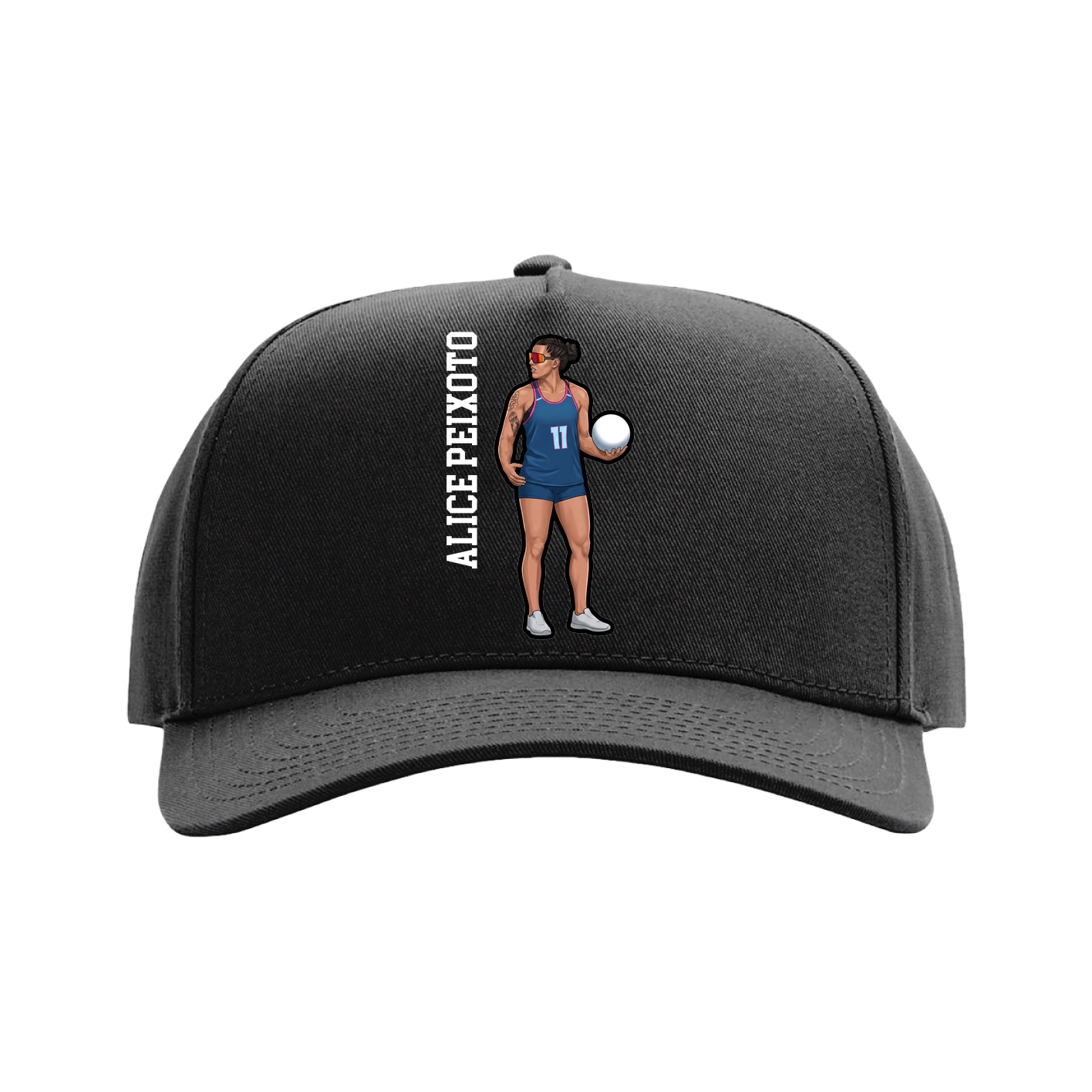 Full Fabric Five-Panel Champ Cap — Name Vertical in Black
