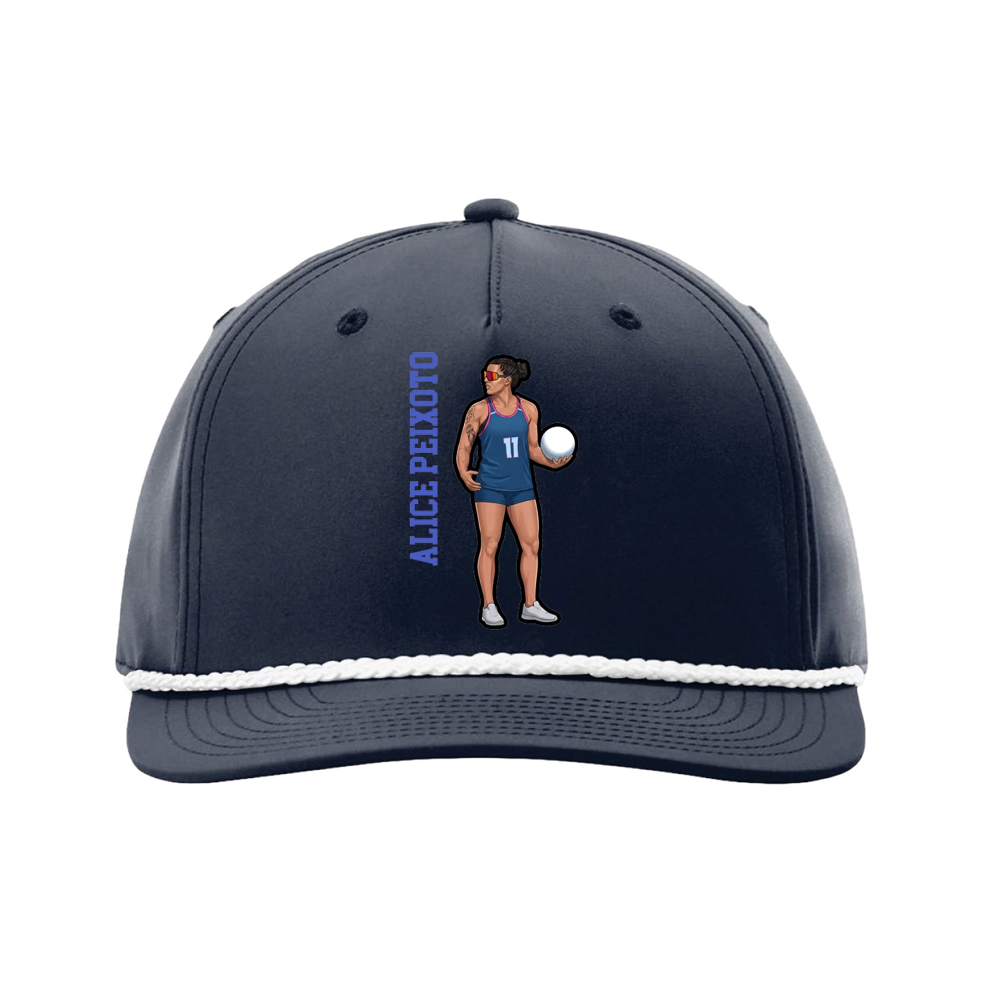 Five-Panel Classic Rope Cap — Name Vertical in Navy
