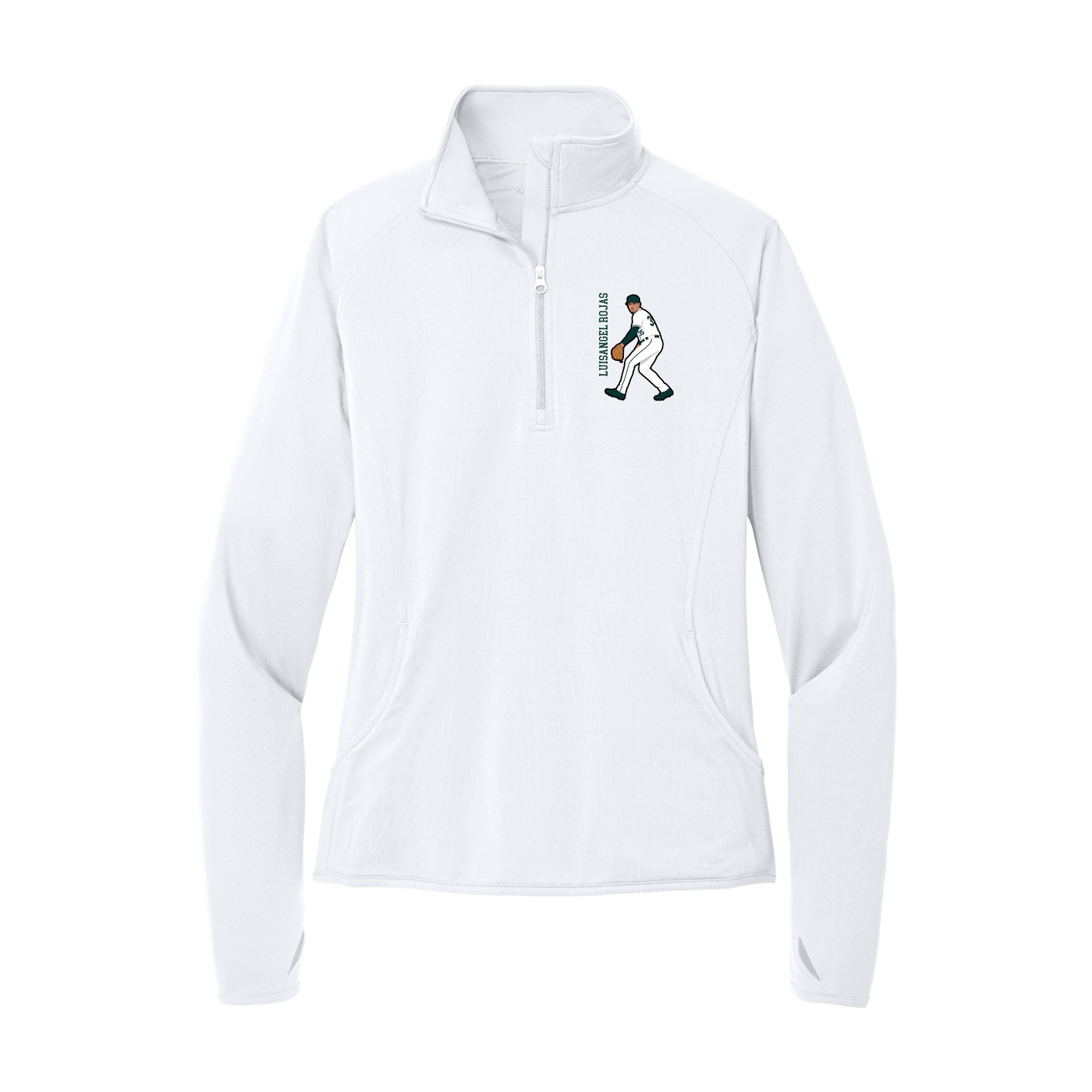 Women's Q-Zip Pullover — Name Vertical in White