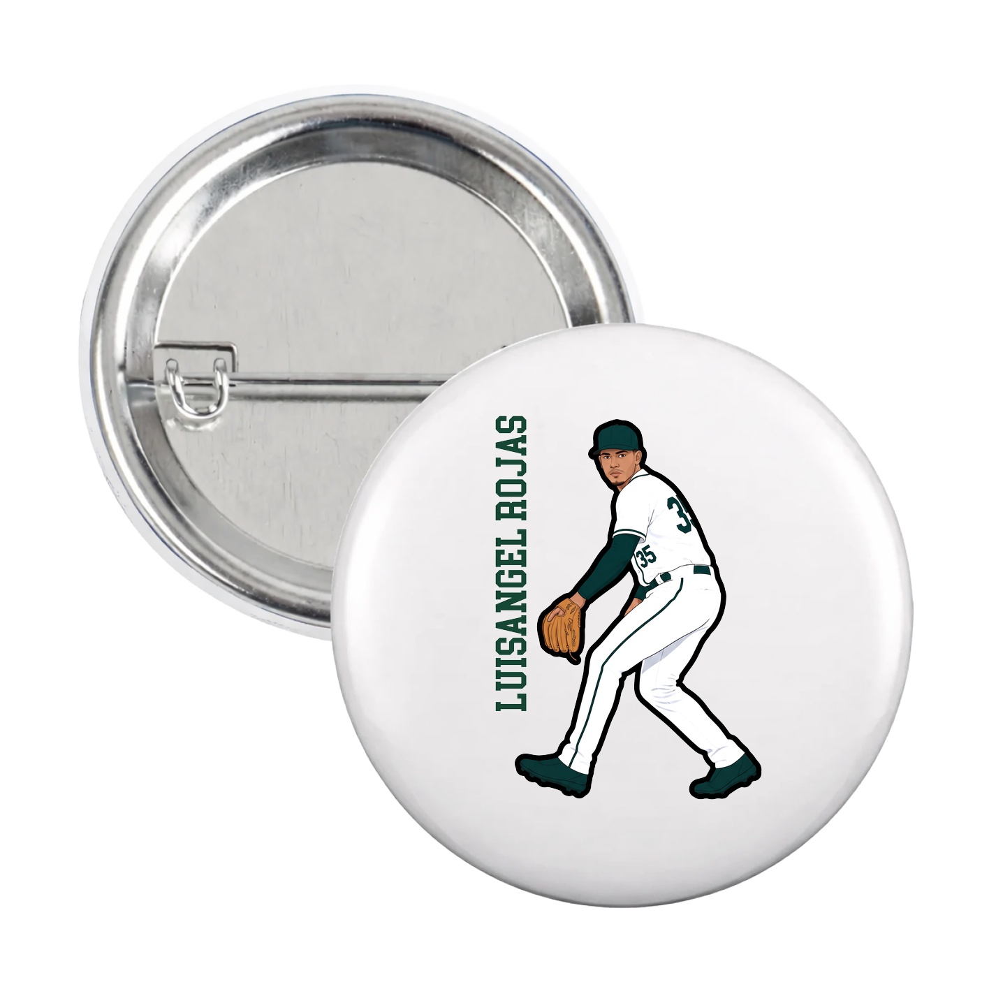 Game Day Button — Name Vertical in White