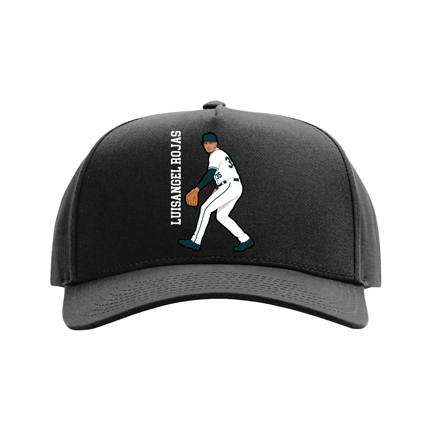 Full Fabric Five-Panel Champ Cap — Name Vertical in Black