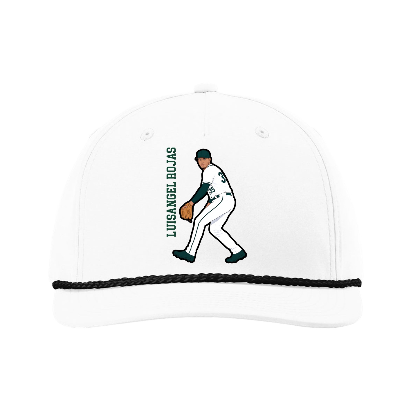Five-Panel Classic Rope Cap — Name Vertical in White