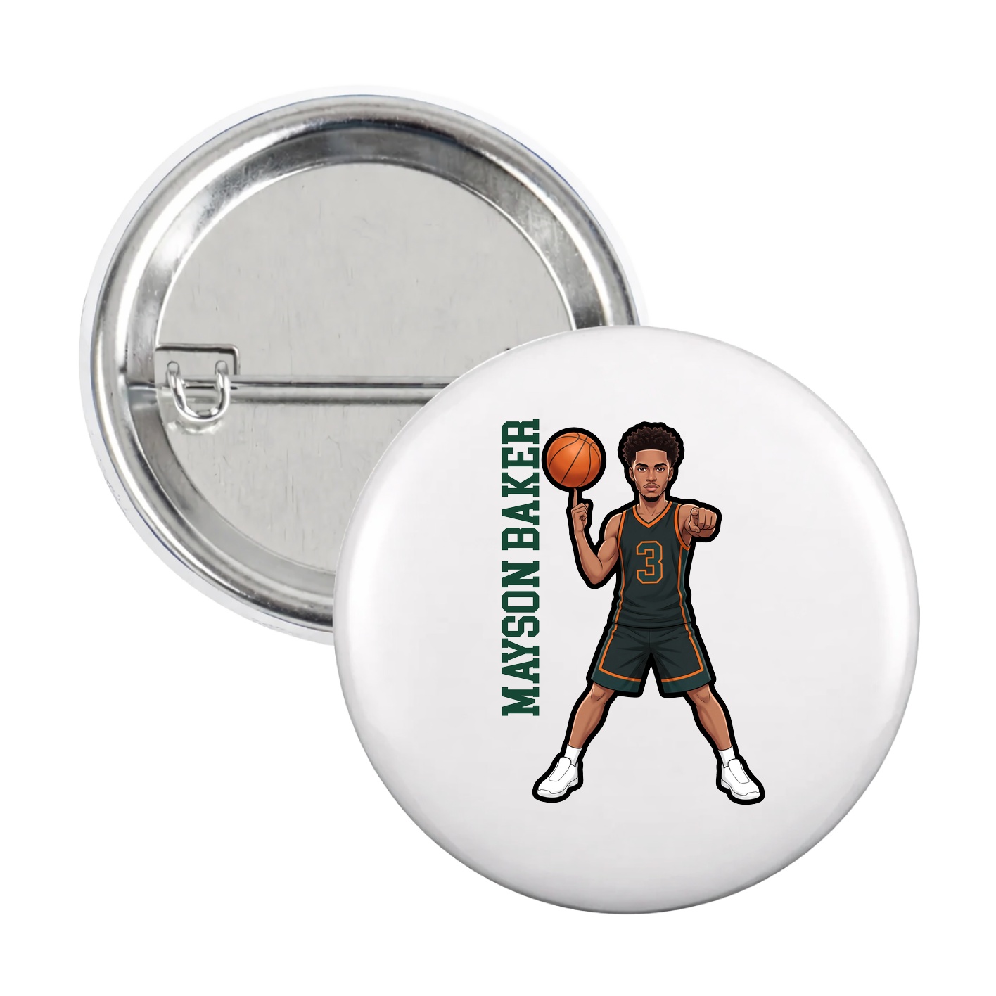 Game Day Button — Name Vertical in White
