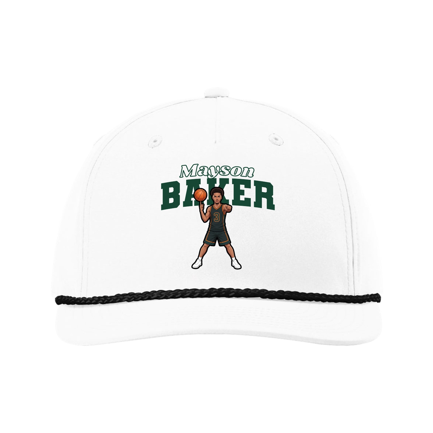 Five-Panel Classic Rope Cap — Name Arch in White